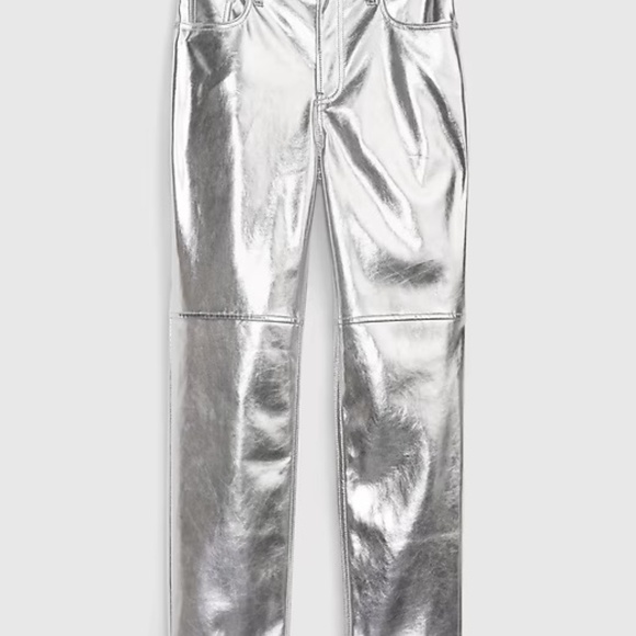 Gap High Rise Vegan Leather Cheeky Straight Pants - Silver - 30 (10) L - NWT - Picture 3 of 7